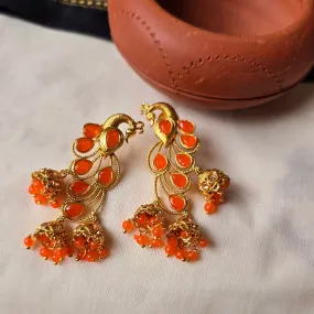 Peacock style hanging jumki earrings