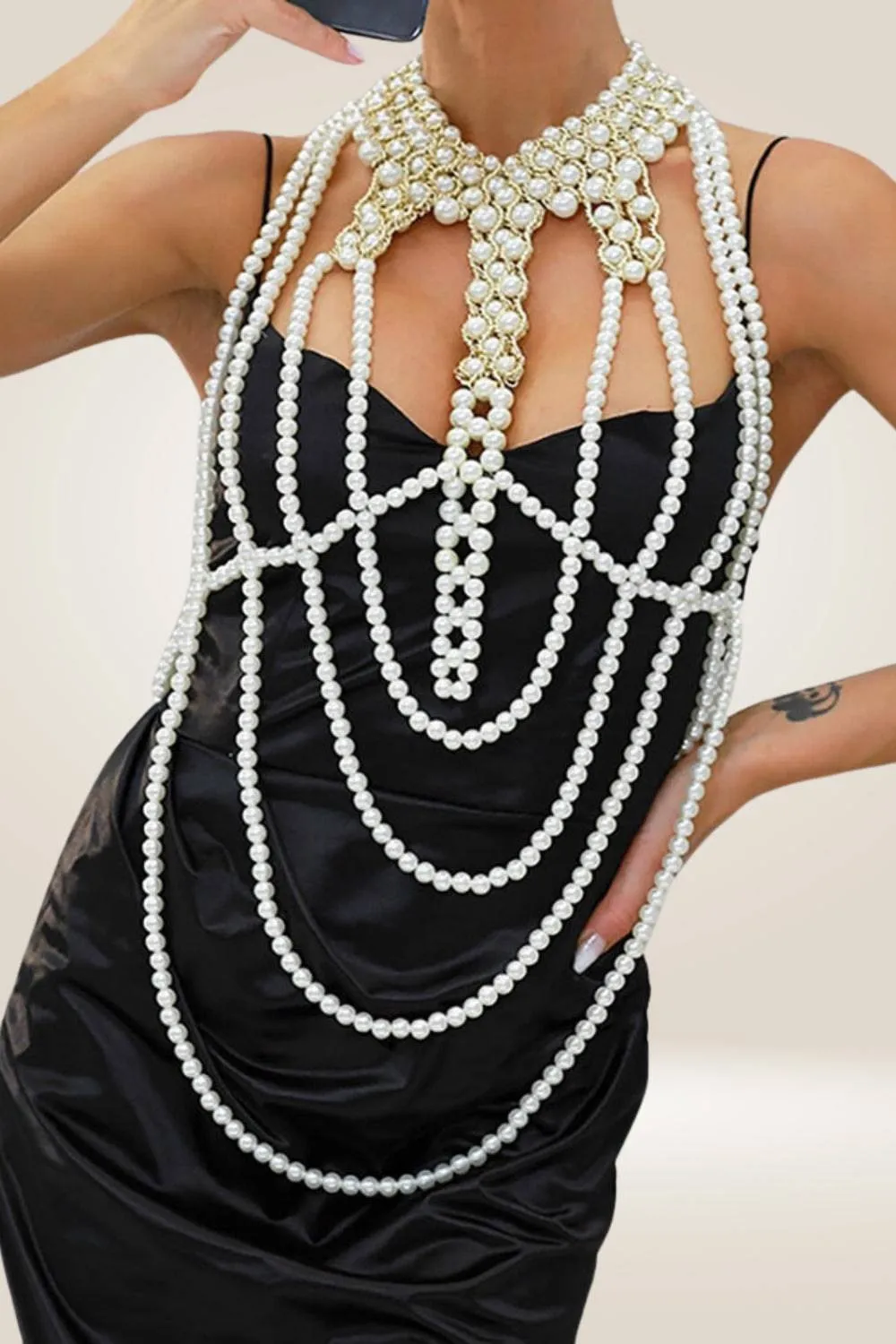 Pearl Body Chain Round Layered Long Necklaces