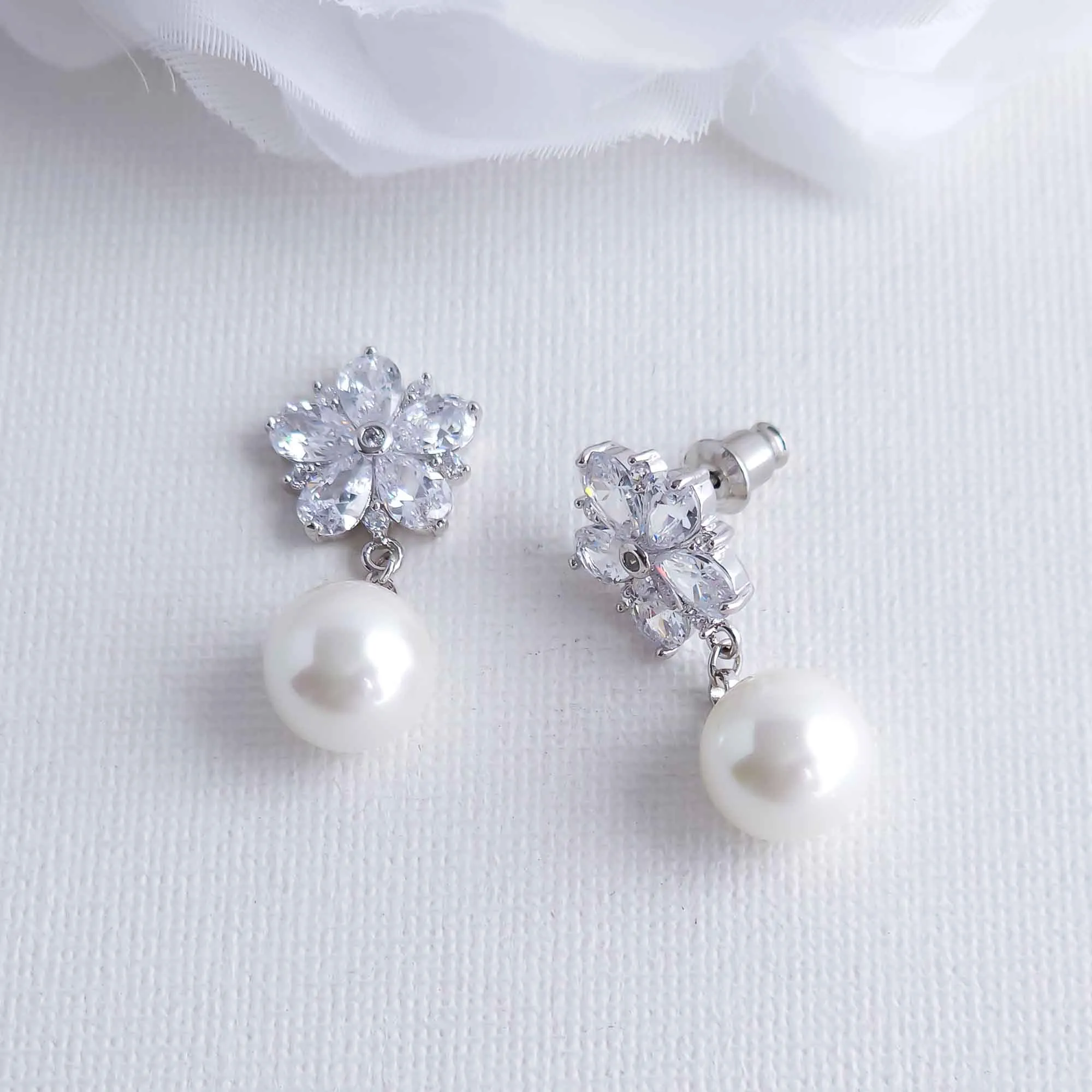 Pearl Drop Floral Earrings-Brielle