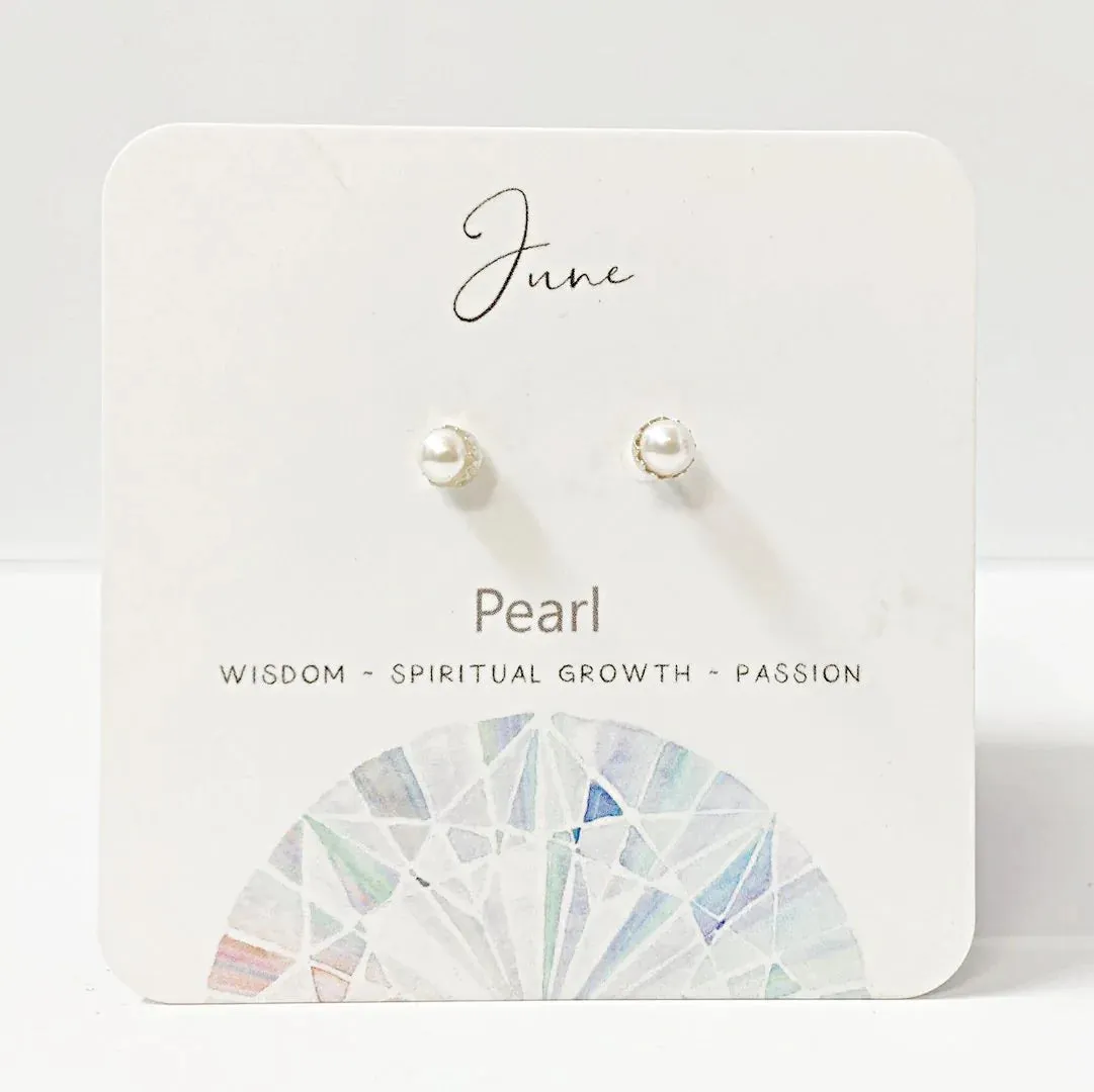 Pearl Stud Earrings, Birthday Gemstone - June