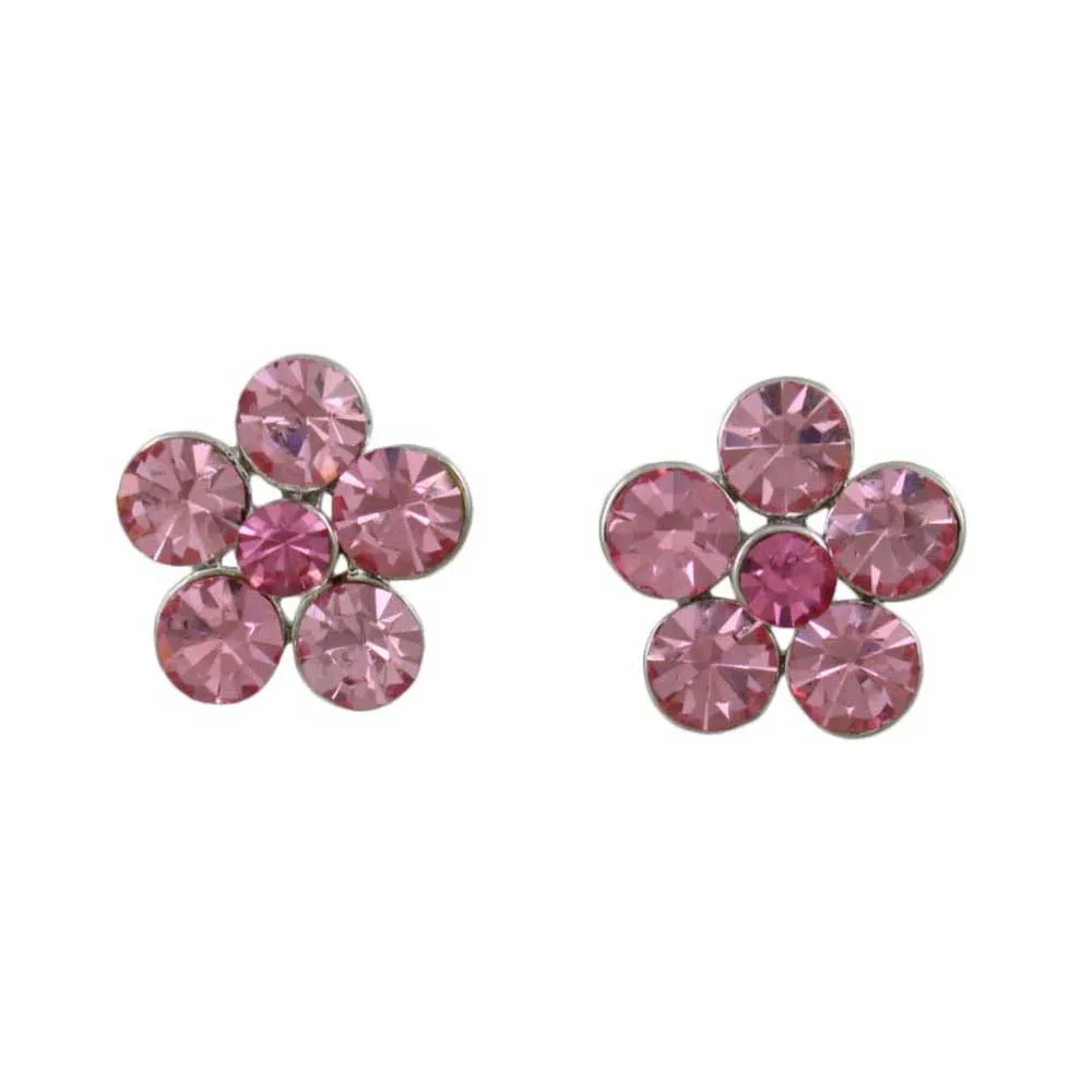 Pink Crystal Daisy with Dark Pink Center Stud Earring - PRF324SE