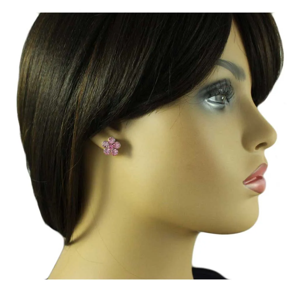 Pink Crystal Daisy with Dark Pink Center Stud Earring - PRF324SE