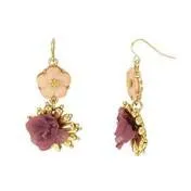 Pink Double Flower Drop Earrings