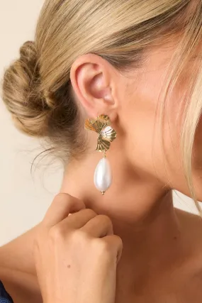 Quiet Spaces Gold & Ivory Pearl Floral Drop Earrings