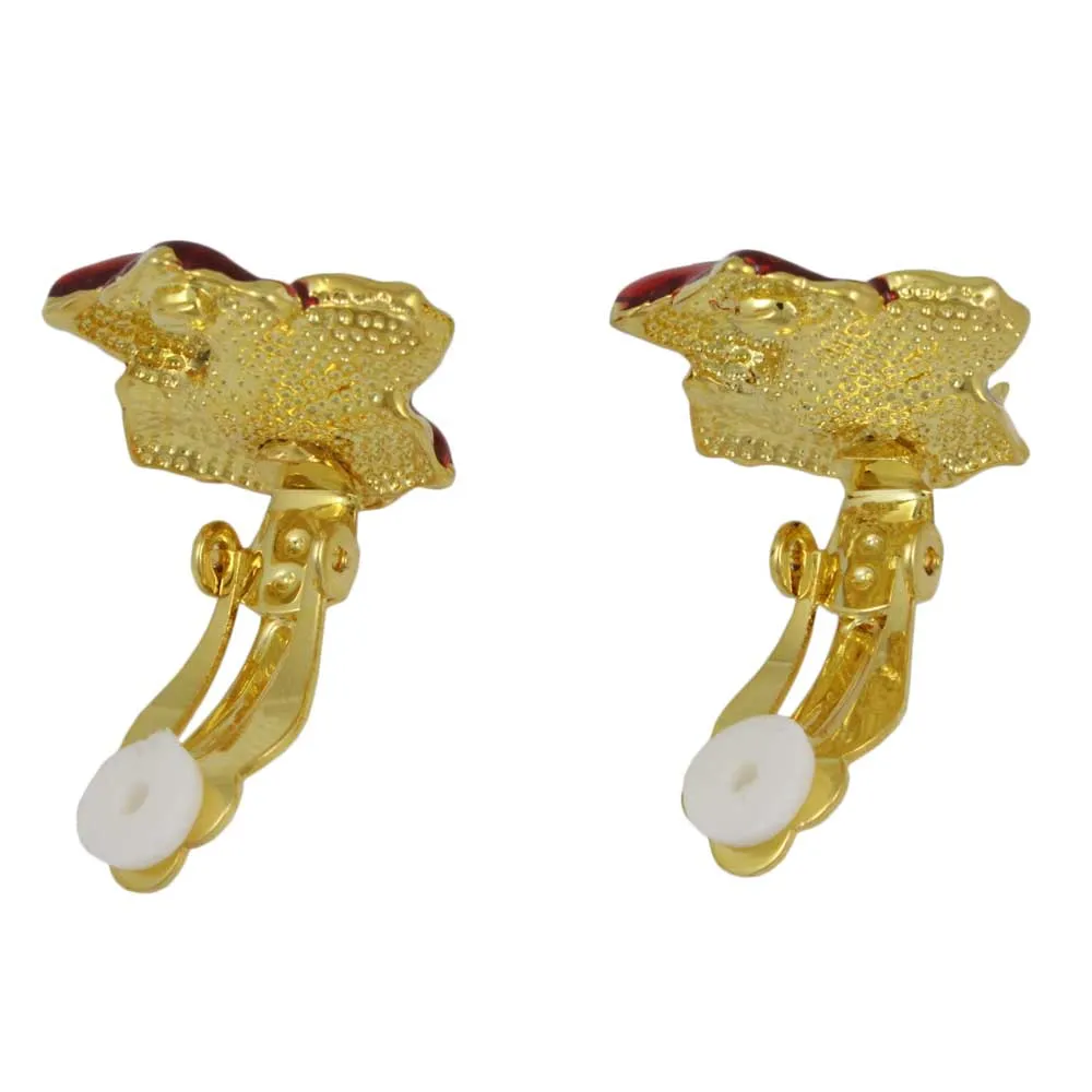 Red Enamel Christmas Amaryllis Clip Earring - EQ304C