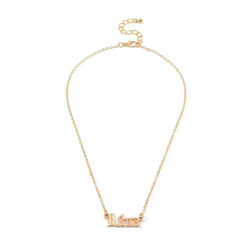 Retro Zodiac English Letter Alphabet Necklaces