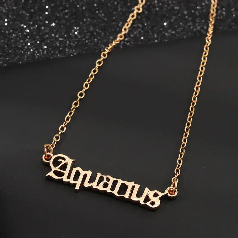 Retro Zodiac English Letter Alphabet Necklaces