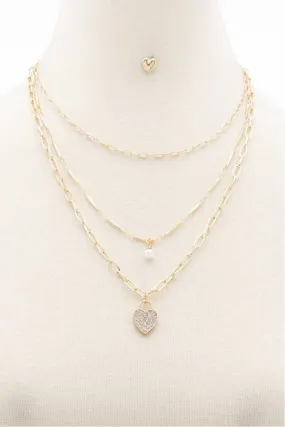 Rhinestone Heart Charm Layered Necklace