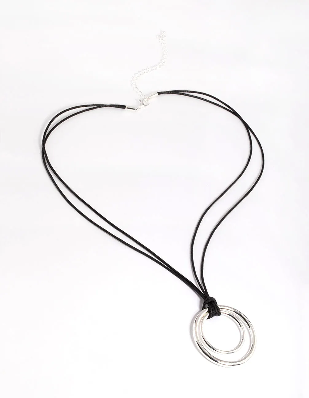 Rhodium Double Circle String Cord Necklace