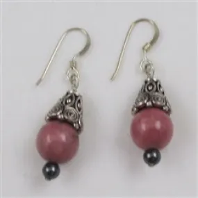 Rhodonite Gemstone and Silver Earrings