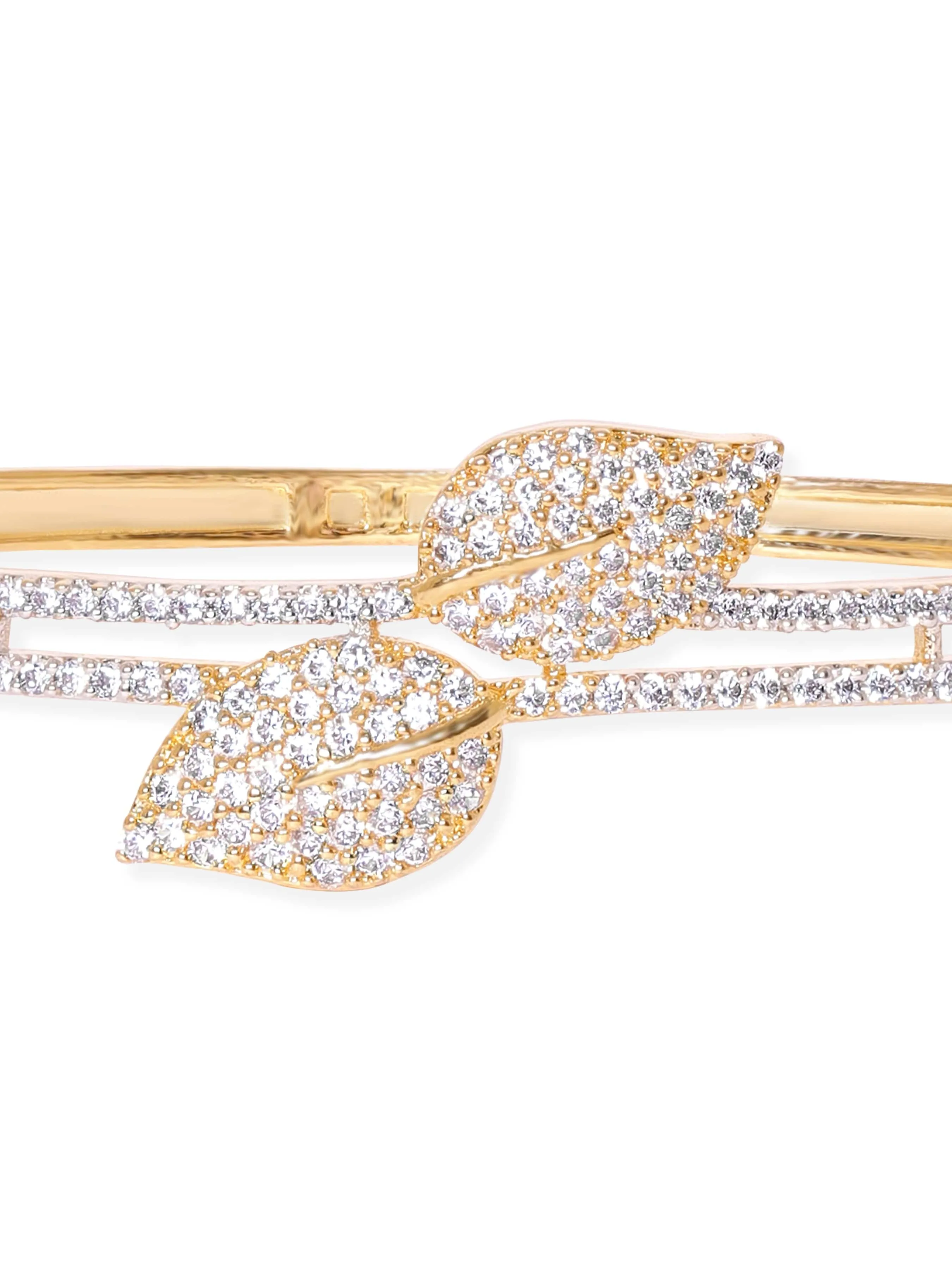 Rubans 22K Gold Plated Zirconia Leaf Motif Sleek Bracelet