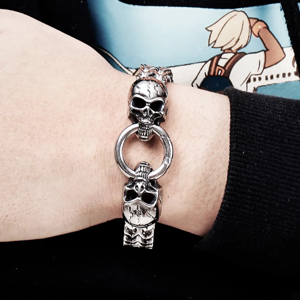 Silver Colored Woven Double Skull Bracelet