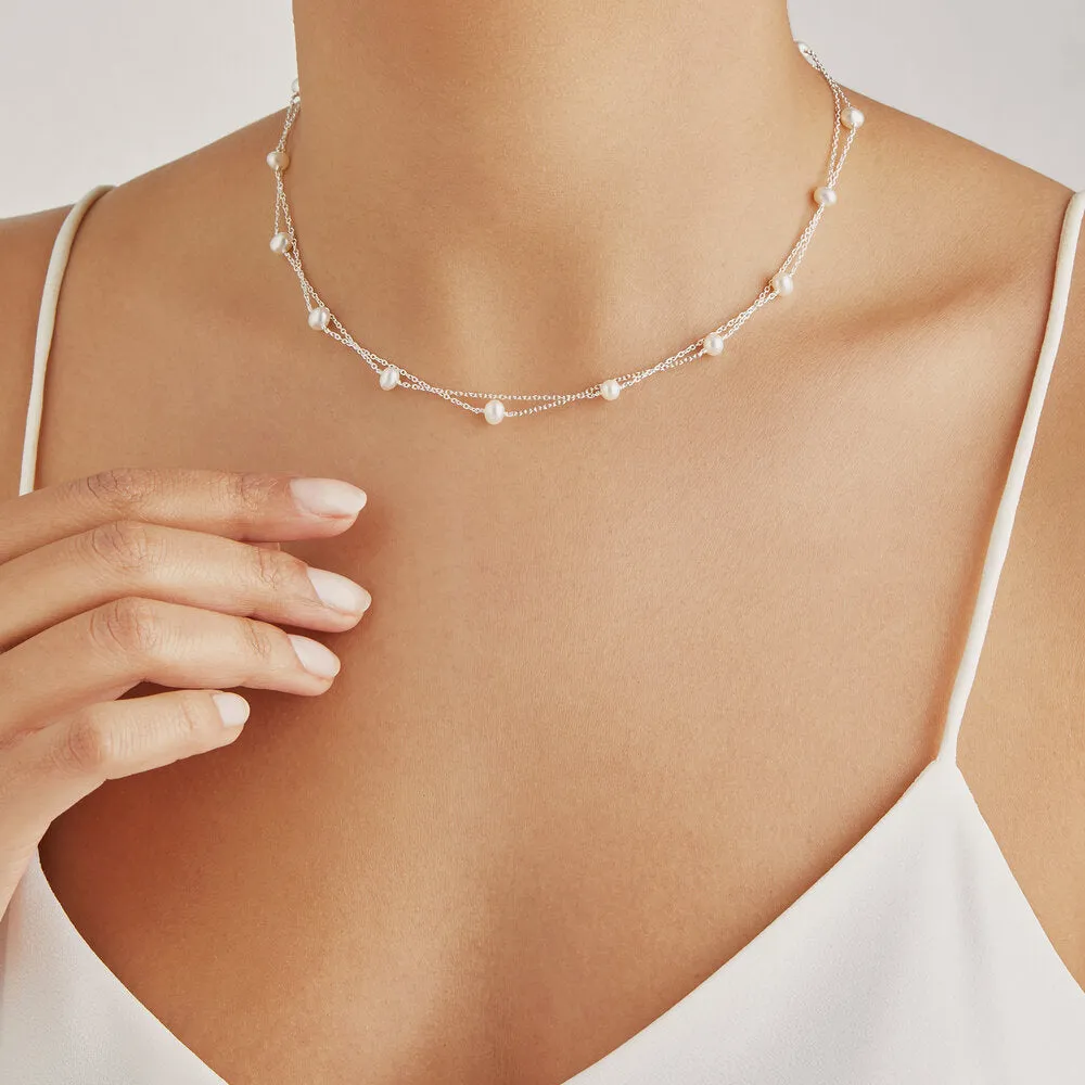 Silver Layered Pearl Necklace