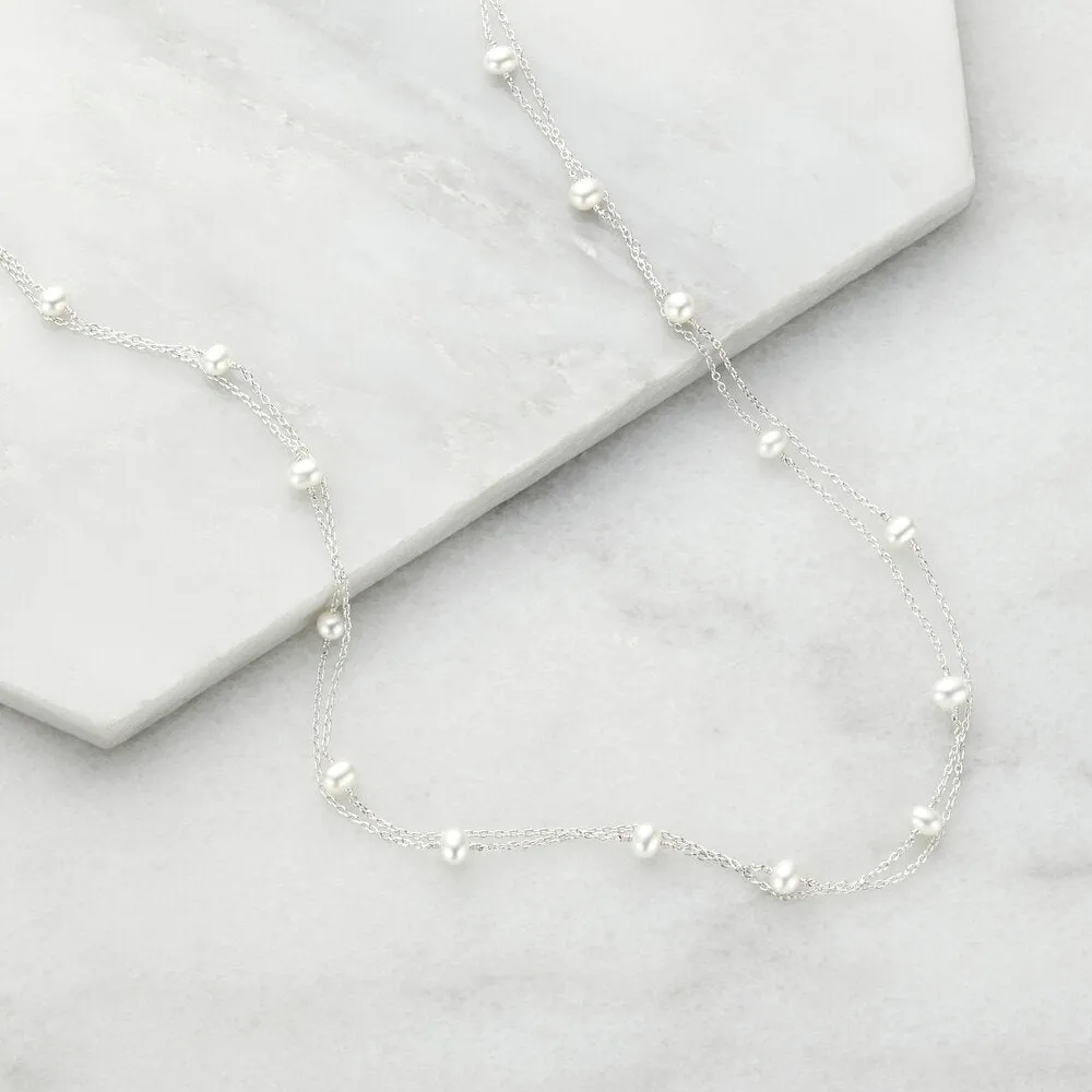 Silver Layered Pearl Necklace