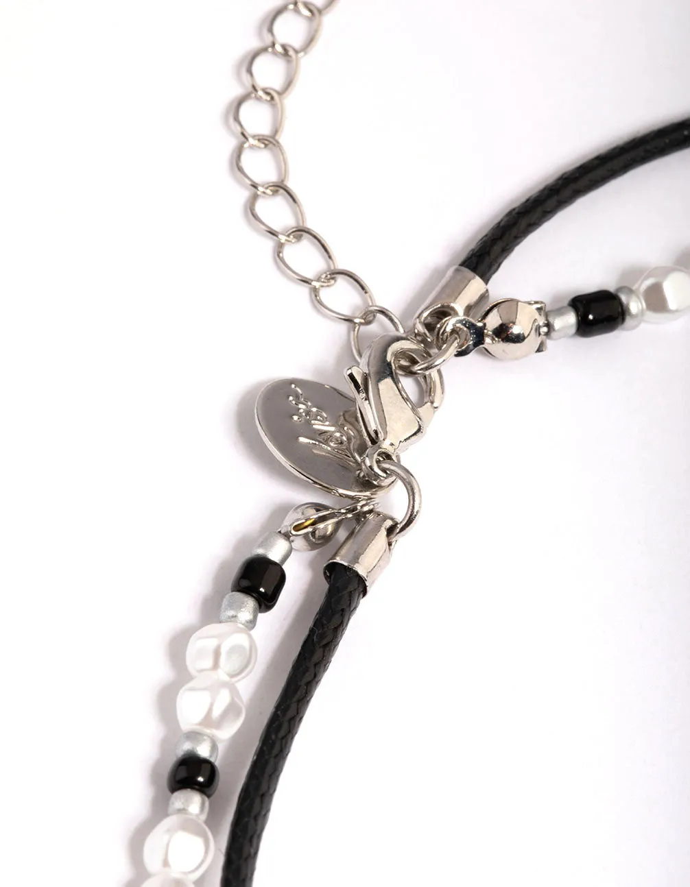 Silver Mixed Bead Heart Pendant Necklace