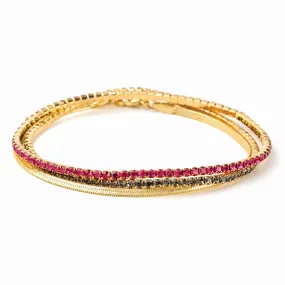 Sparkle & Shine Rhinestone Bracelet Trio - Fuchsia & Gold