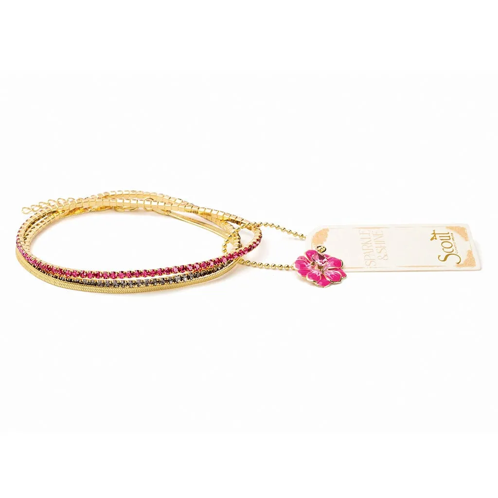 Sparkle & Shine Rhinestone Bracelet Trio - Fuchsia & Gold