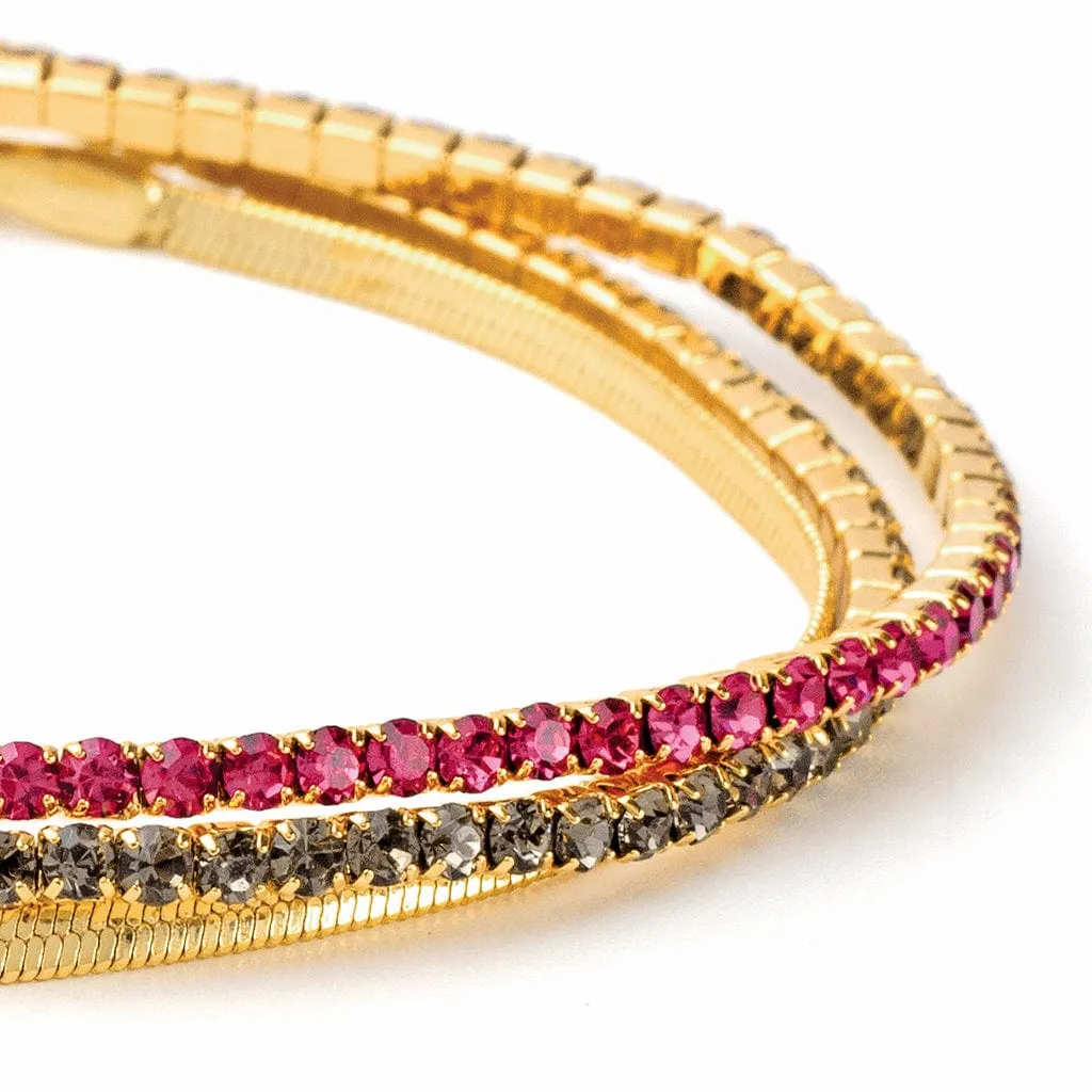 Sparkle & Shine Rhinestone Bracelet Trio - Fuchsia & Gold