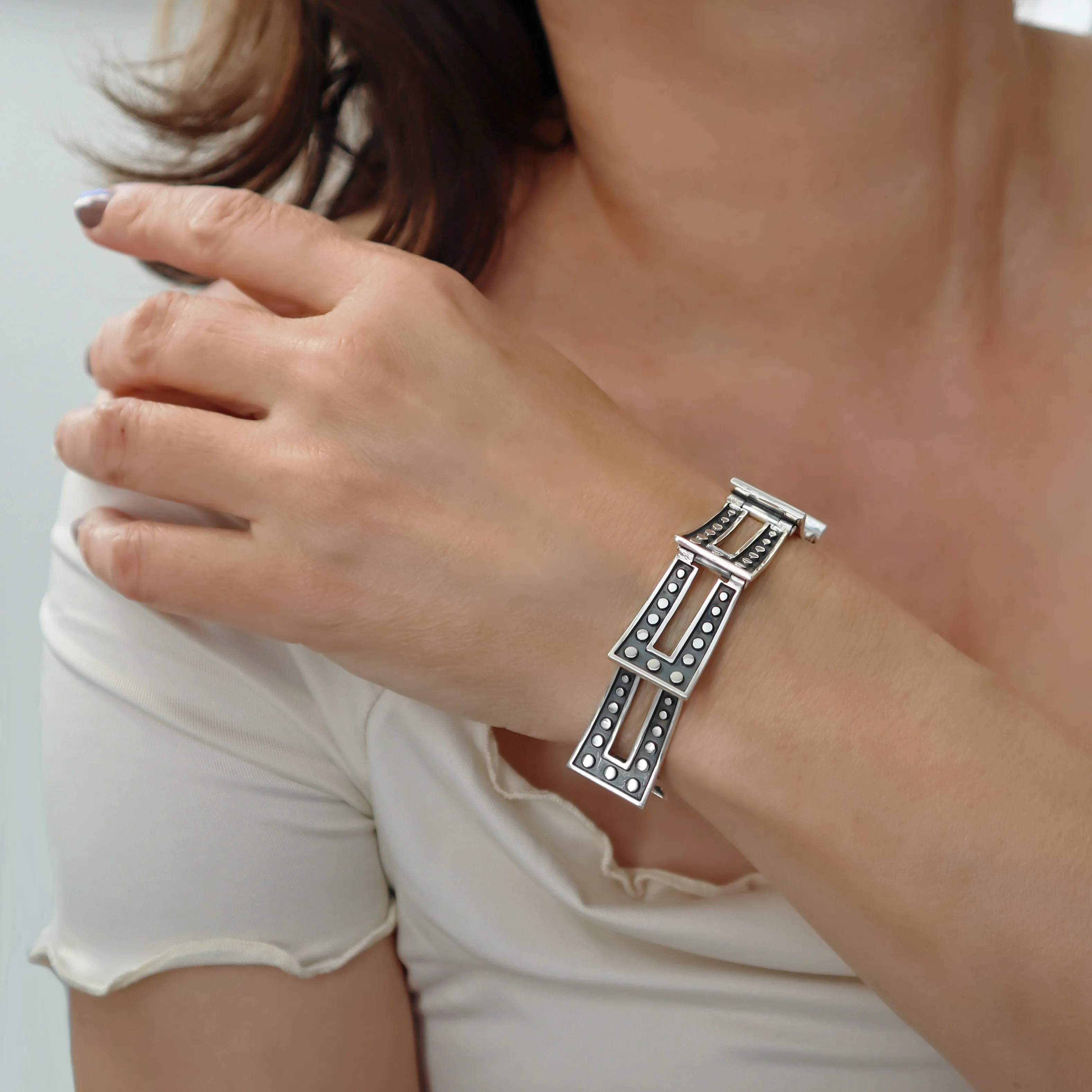 Sterling Silver Melesio Rodriguez Taxco Domino Bracelet