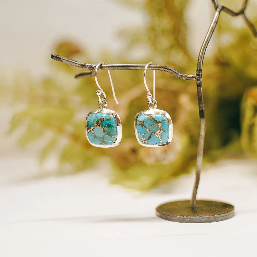 Stormy Mohave Turquoise Square Sterling Silver Earrings