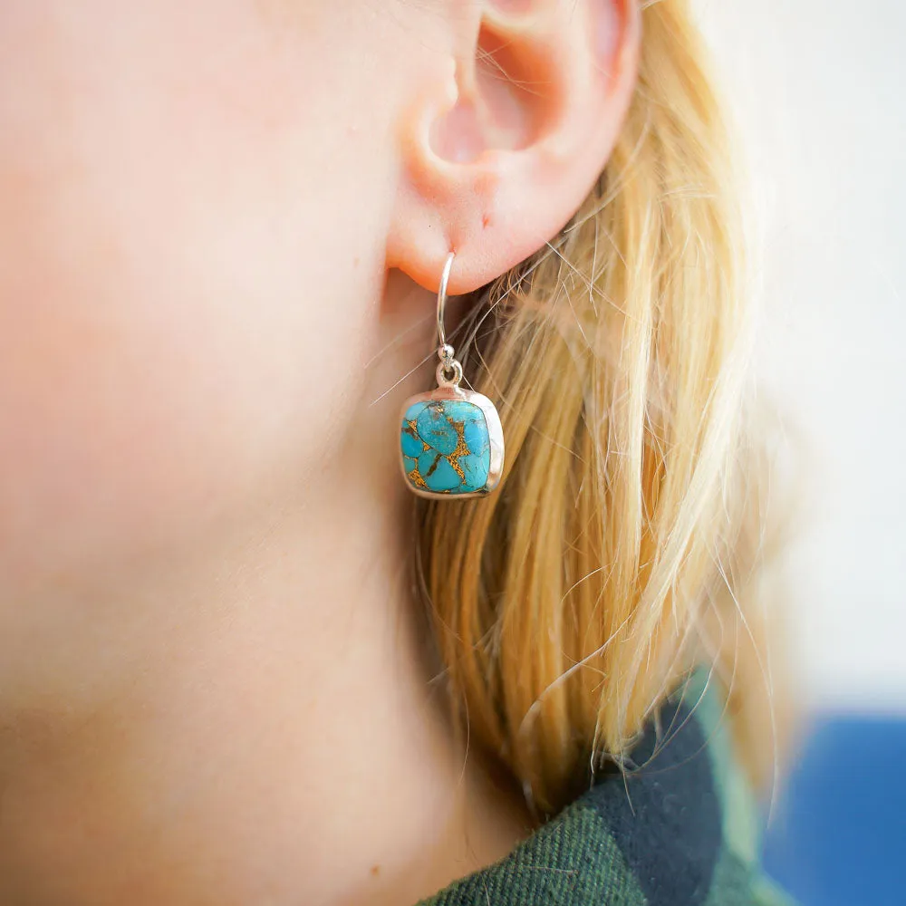 Stormy Mohave Turquoise Square Sterling Silver Earrings