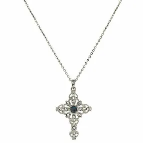 Symbols Of Faith Blue And Crystal Cross Pendant Necklace 16"   3" Extender