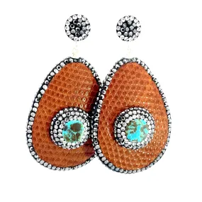 Teardrop Gemstone Leather & Crystal Drop Earrings