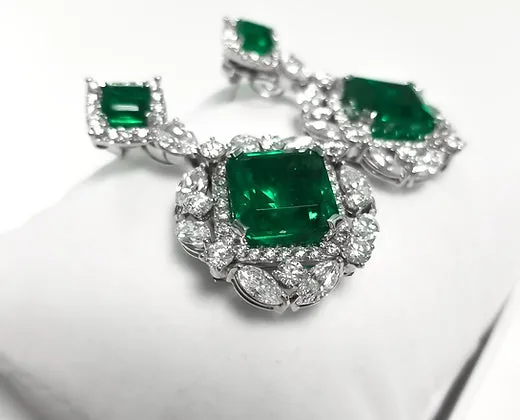 Tiana 24.56 Carats Emerald Cut Emerald Gemstone Earrings in 18K White Gold By Mike Nekta NYC