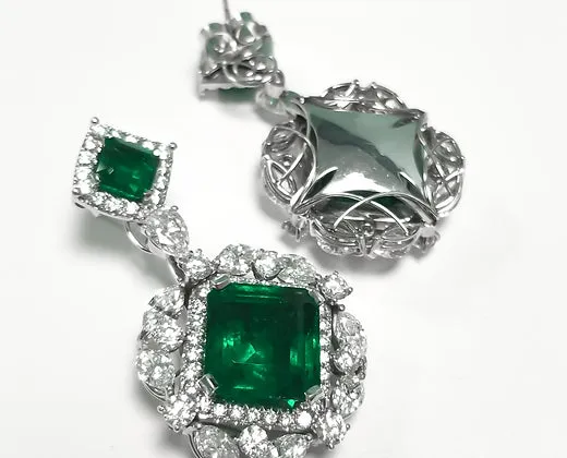 Tiana 24.56 Carats Emerald Cut Emerald Gemstone Earrings in 18K White Gold By Mike Nekta NYC