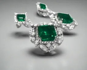 Tiana 24.56 Carats Emerald Cut Emerald Gemstone Earrings in 18K White Gold By Mike Nekta NYC