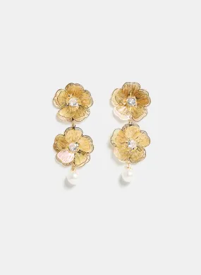 Tiered Floral Pearl Drop Earrings