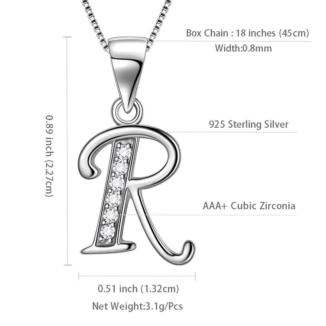 Tokyo Mart Letter R Initial Necklaces Pendant Women Men Name Jewelry Gift 925 Silver