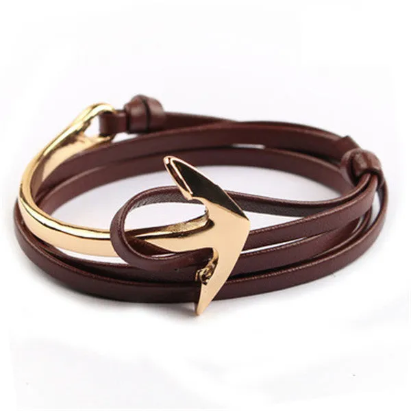 Tom hope New Arrival Fashion Jewelry PU Leather Bracelet Men Half Bend Anchor Bracelet Hooks Bracelets For Gift