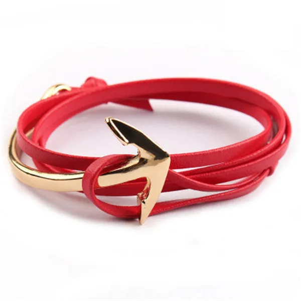 Tom hope New Arrival Fashion Jewelry PU Leather Bracelet Men Half Bend Anchor Bracelet Hooks Bracelets For Gift