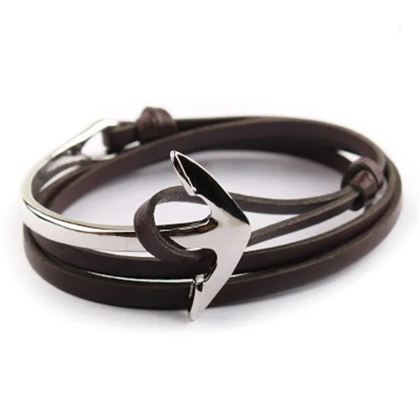 Tom hope New Arrival Fashion Jewelry PU Leather Bracelet Men Half Bend Anchor Bracelet Hooks Bracelets For Gift