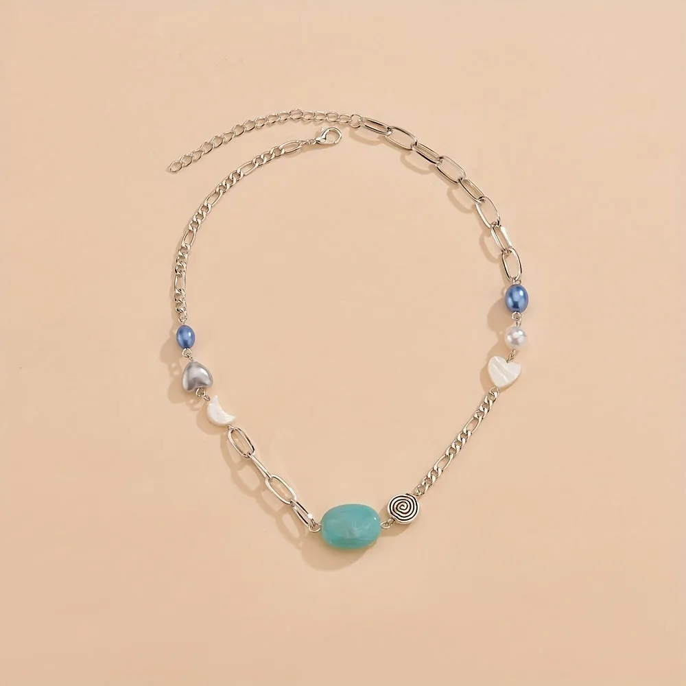 Turquoise & Faux Pearls Choker Necklace