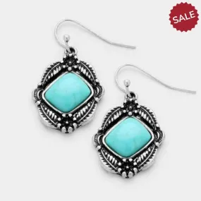 Turquoise (Faux) Bead Small Antique Silver Pierced Earrings