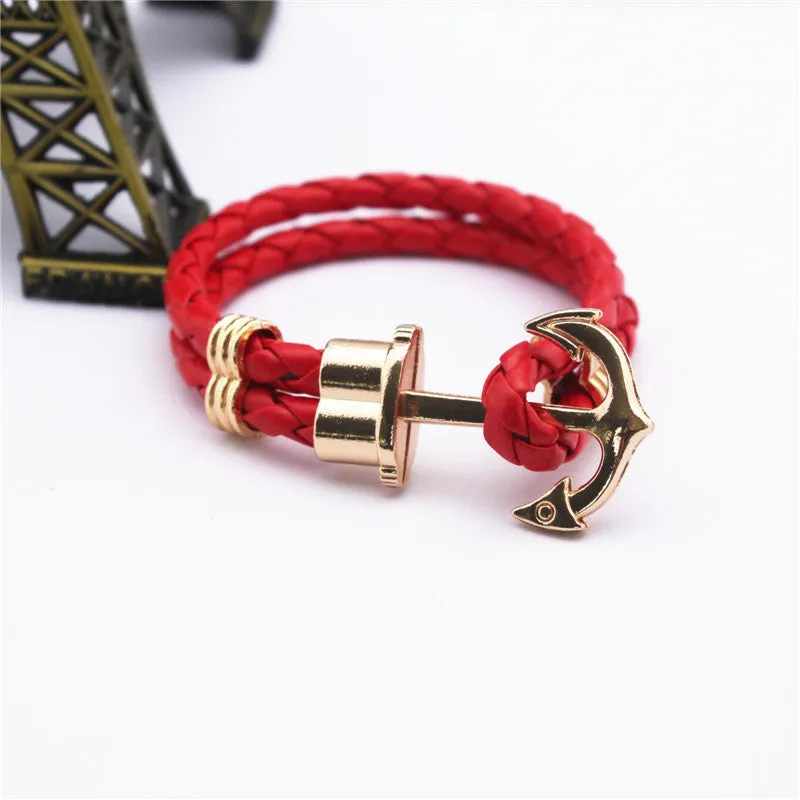 Unisex Couples Bracelet Men Anchor Woven Leather Bracelets&Bangles Multilayer Punk Charming Rope Pulseiras Femininas Hand Chain