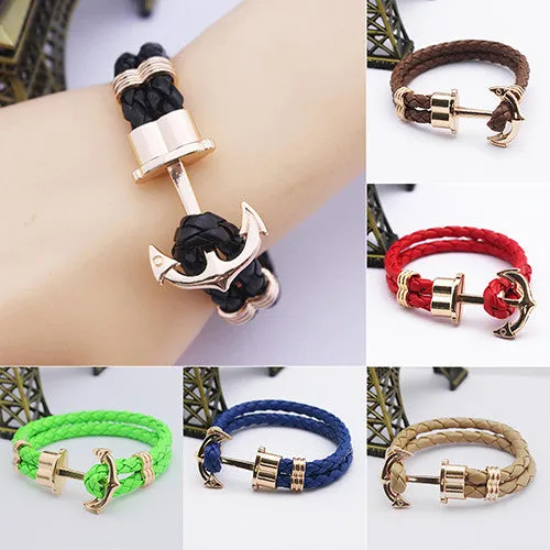 Unisex Couples Bracelet Men Anchor Woven Leather Bracelets&Bangles Multilayer Punk Charming Rope Pulseiras Femininas Hand Chain