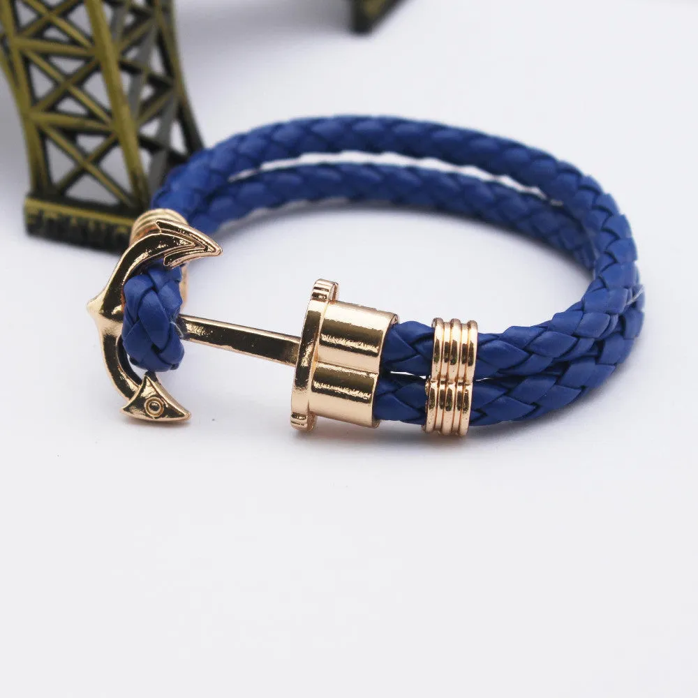 Unisex Couples Bracelet Men Anchor Woven Leather Bracelets&Bangles Multilayer Punk Charming Rope Pulseiras Femininas Hand Chain