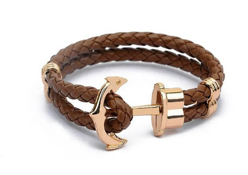 Unisex Couples Bracelet Men Anchor Woven Leather Bracelets&Bangles Multilayer Punk Charming Rope Pulseiras Femininas Hand Chain