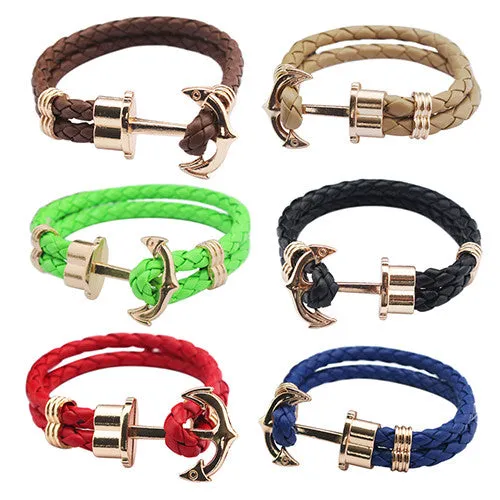 Unisex Couples Bracelet Men Anchor Woven Leather Bracelets&Bangles Multilayer Punk Charming Rope Pulseiras Femininas Hand Chain