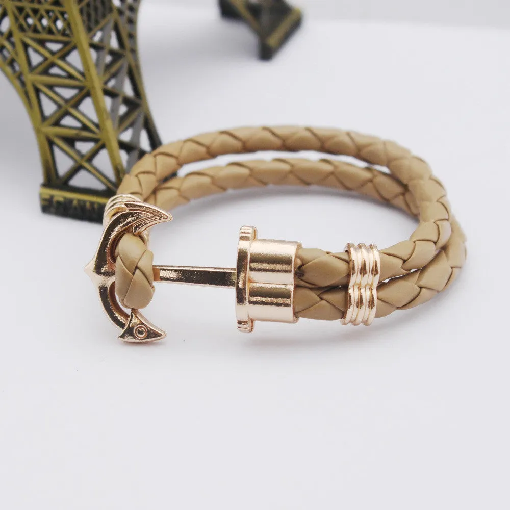 Unisex Couples Bracelet Men Anchor Woven Leather Bracelets&Bangles Multilayer Punk Charming Rope Pulseiras Femininas Hand Chain