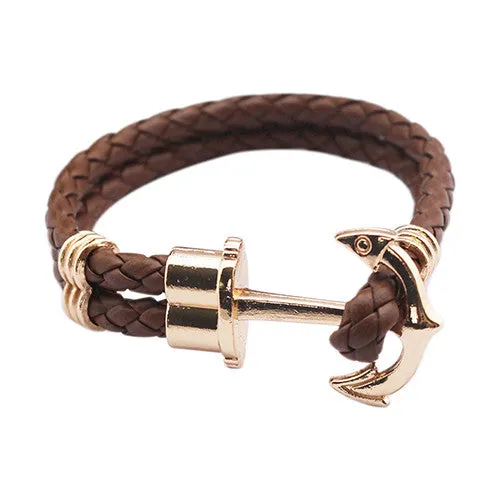 Unisex Couples Bracelet Men Anchor Woven Leather Bracelets&Bangles Multilayer Punk Charming Rope Pulseiras Femininas Hand Chain