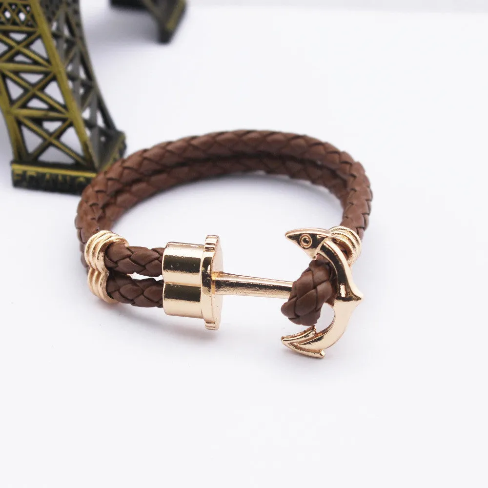 Unisex Couples Bracelet Men Anchor Woven Leather Bracelets&Bangles Multilayer Punk Charming Rope Pulseiras Femininas Hand Chain