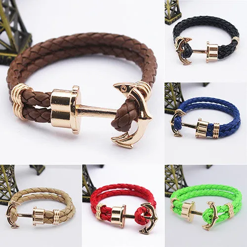 Unisex Couples Bracelet Men Anchor Woven Leather Bracelets&Bangles Multilayer Punk Charming Rope Pulseiras Femininas Hand Chain