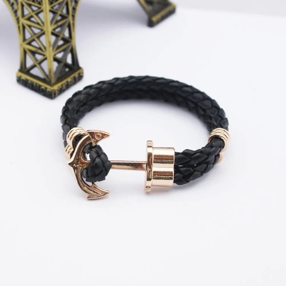 Unisex Couples Bracelet Men Anchor Woven Leather Bracelets&Bangles Multilayer Punk Charming Rope Pulseiras Femininas Hand Chain