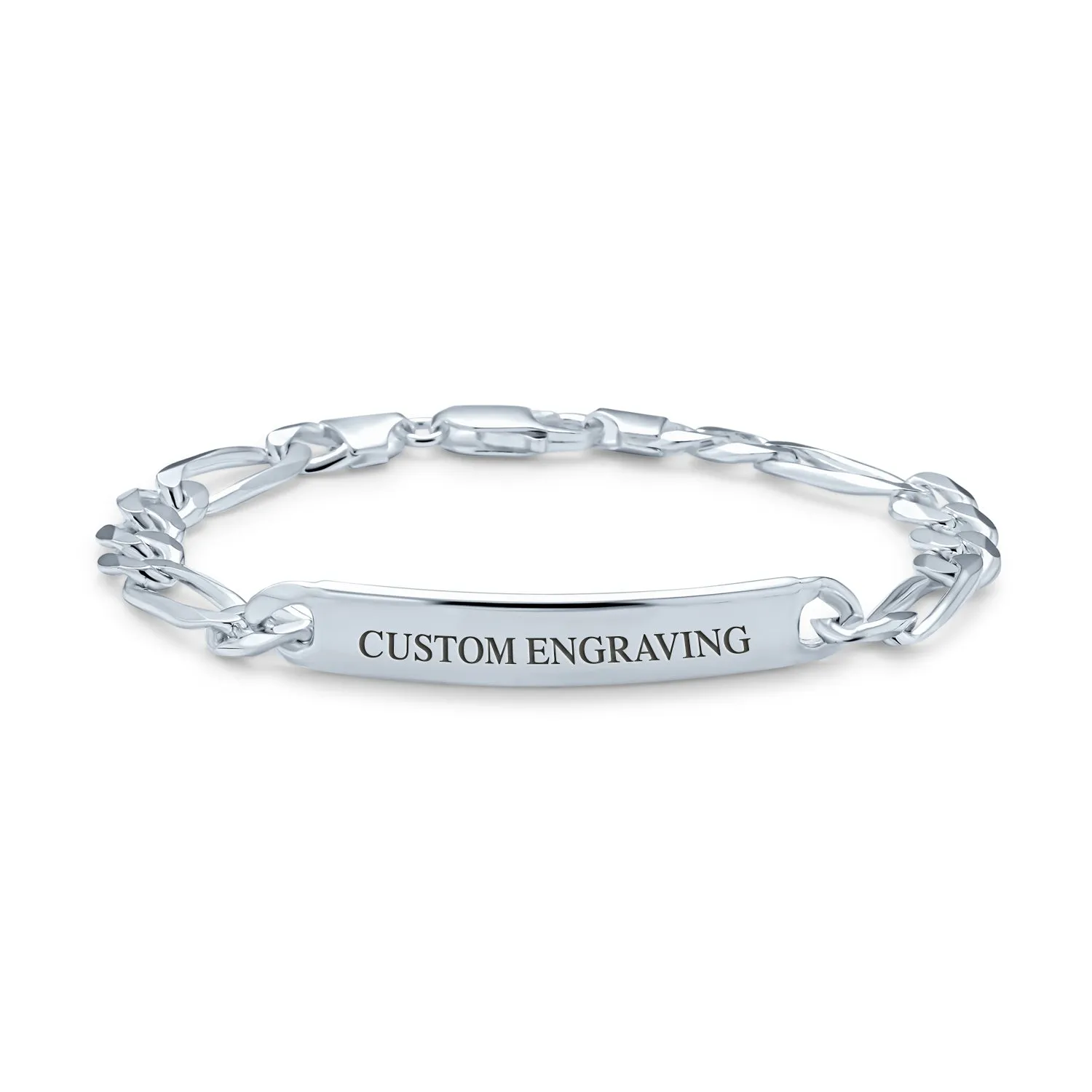 Unisex Sterling Silver ID Bracelet with Mariner Curb Figaro Link Chain Made in Italy