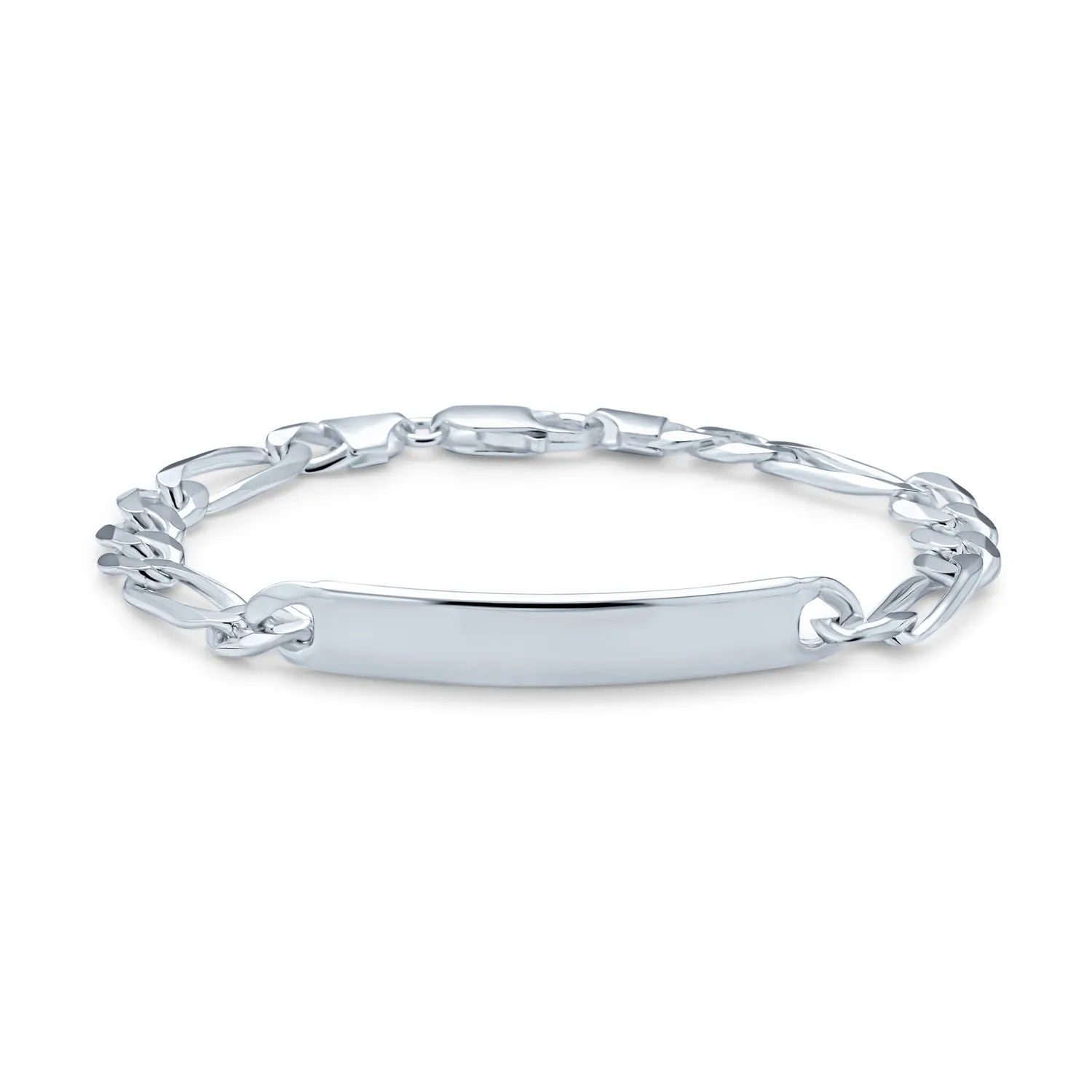 Unisex Sterling Silver ID Bracelet with Mariner Curb Figaro Link Chain Made in Italy