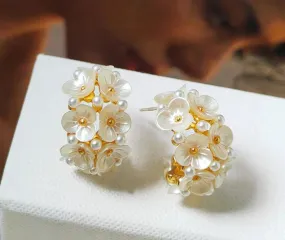 VAIGE Elegant White Floral Hoop Earrings